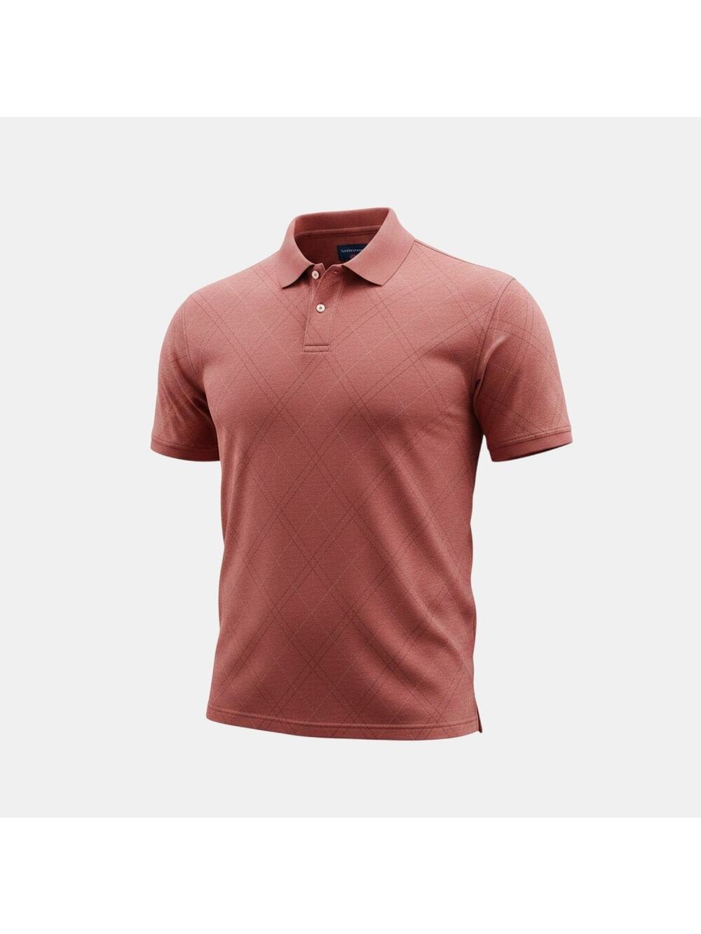 Saddlebred Mens Polo Shirt XXL Red Beige Argyle Pattern Short Sleeve Casual